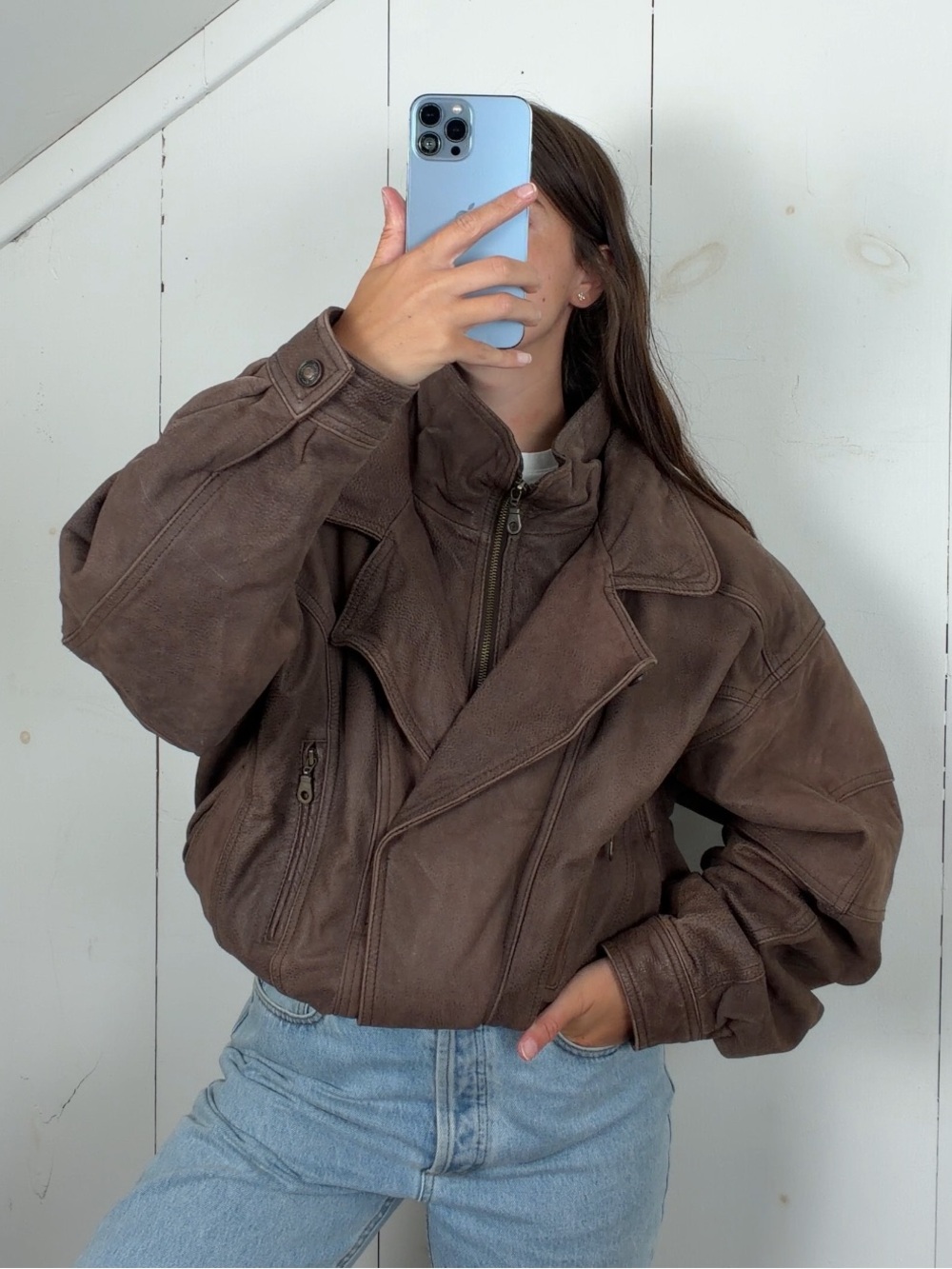 Vintage Wilsons Adventure Bound Brown Leather Bomber Jacket Men’s XL Funnel Neck